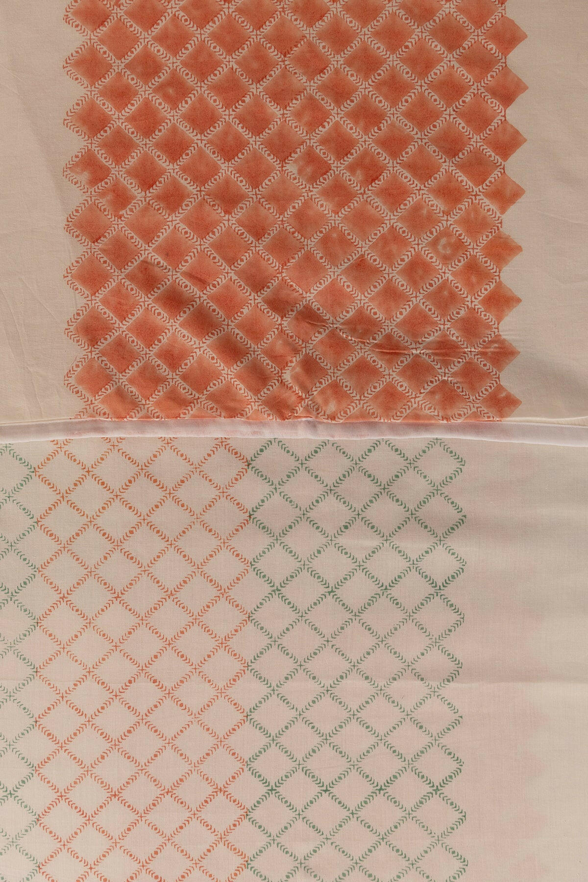 Teal and Terracotta Diamond Cotton Dohar - Adya