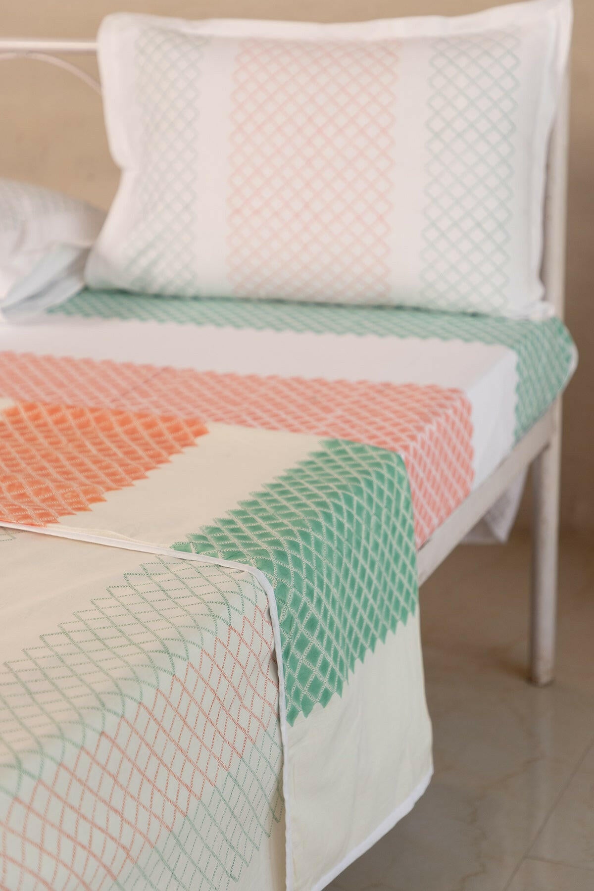 Teal and Terracotta Diamond Cotton Dohar - Adya