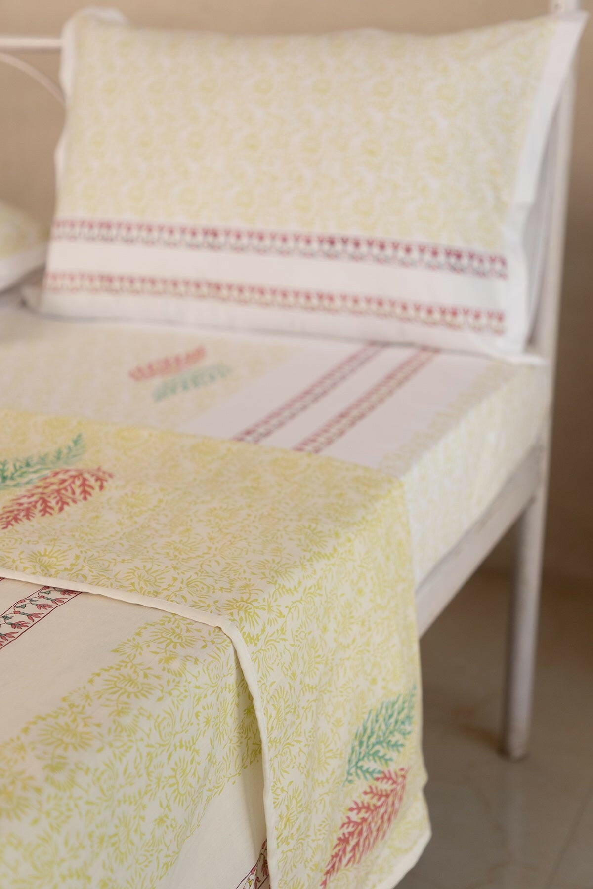 Peach & Grape Leaf Cotton Dohar - Adya