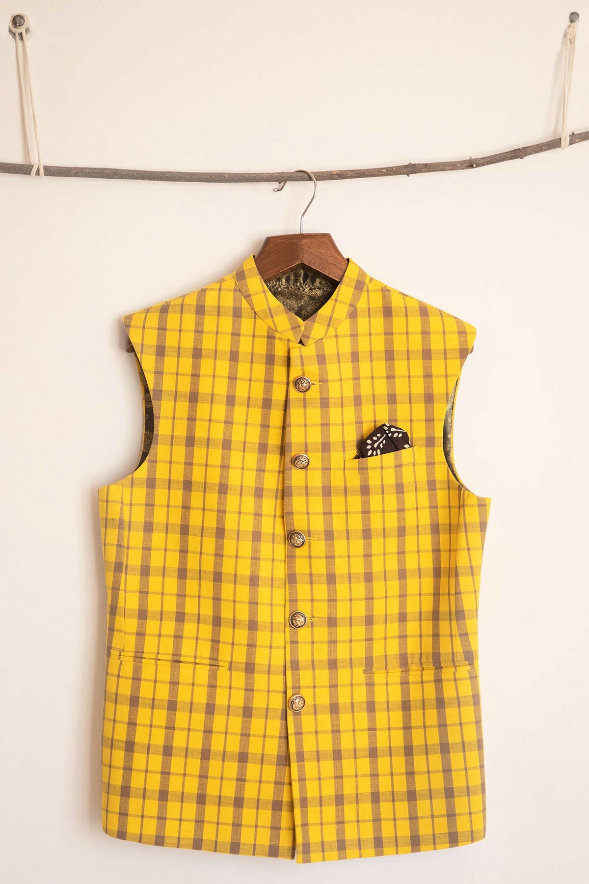 Yellow Checks Men's Bundi