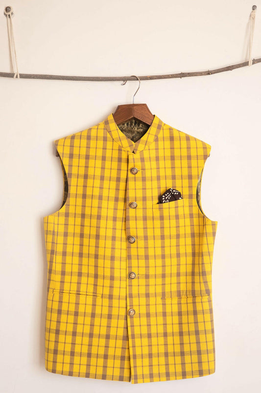 Yellow Checks Men's Bundi