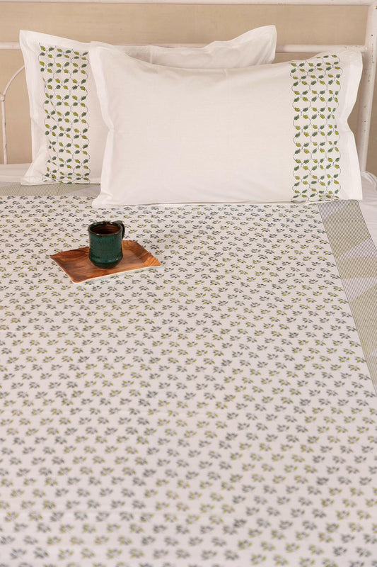 Olive Green Leaf Tropicana Pure Cotton Bedsheet