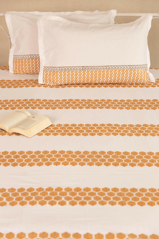 Mustard & Ash Honeycomb Pure Cotton Bedsheet