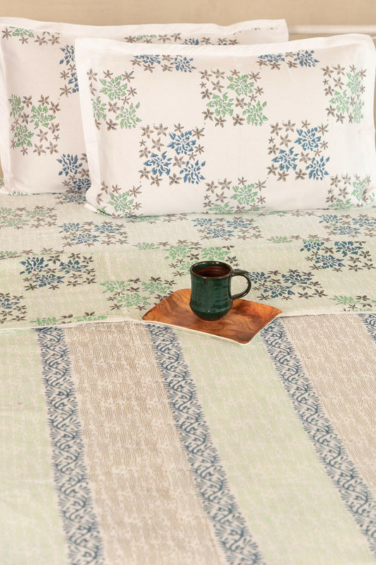 Space Blue & Charcoal Bougainvillea Cotton Dohar - Adya