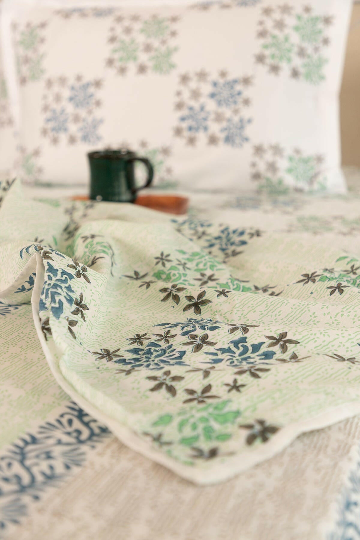Space Blue & Charcoal Bougainvillea Cotton Dohar - Adya