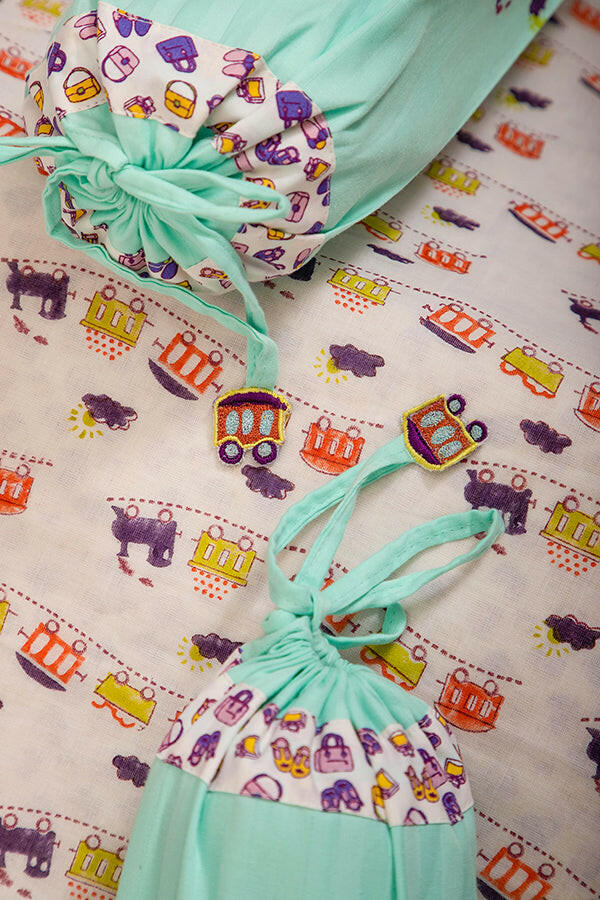 Turquoise Blue Train Cot Set