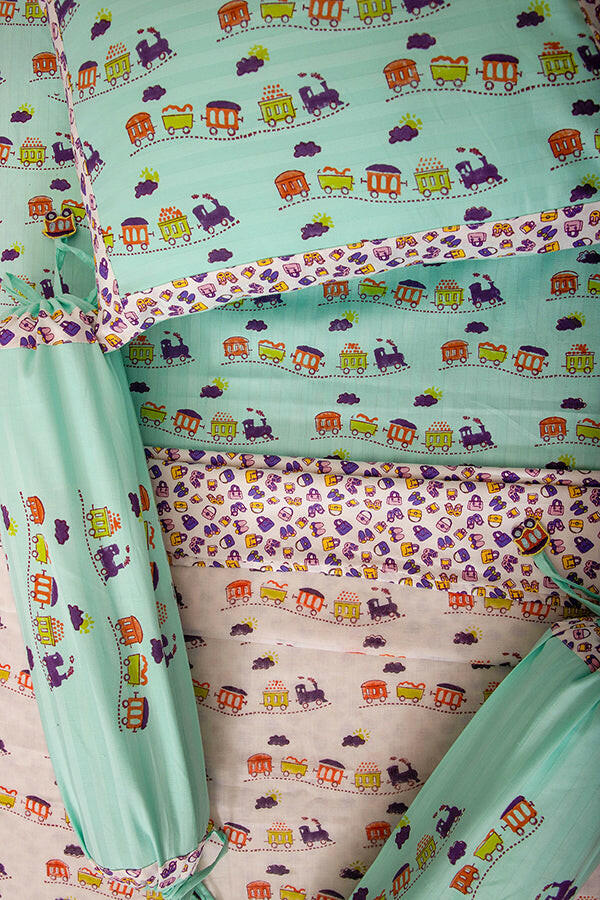 Turquoise Blue Train Cot Set