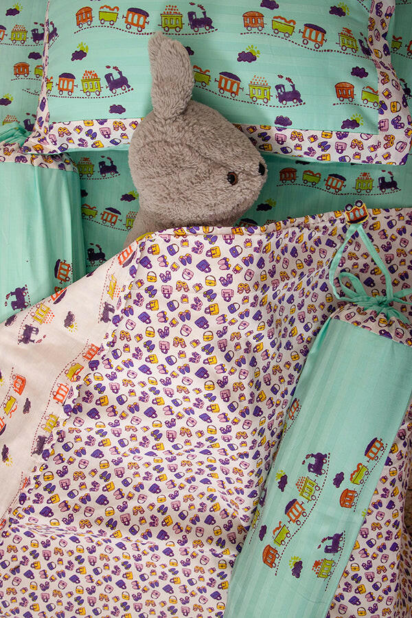 Turquoise Blue Train Cot Set