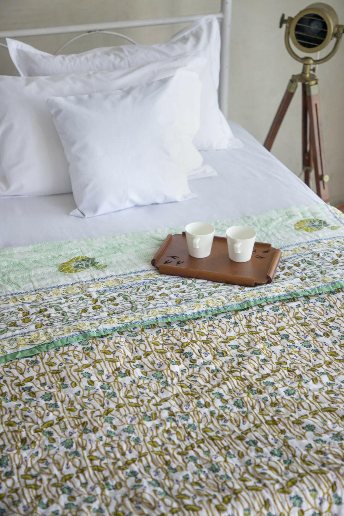 Teal Lotus Pond Cotton Quilt