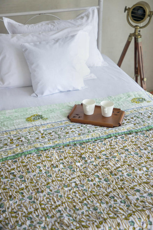 Teal Lotus Pond Cotton Quilt