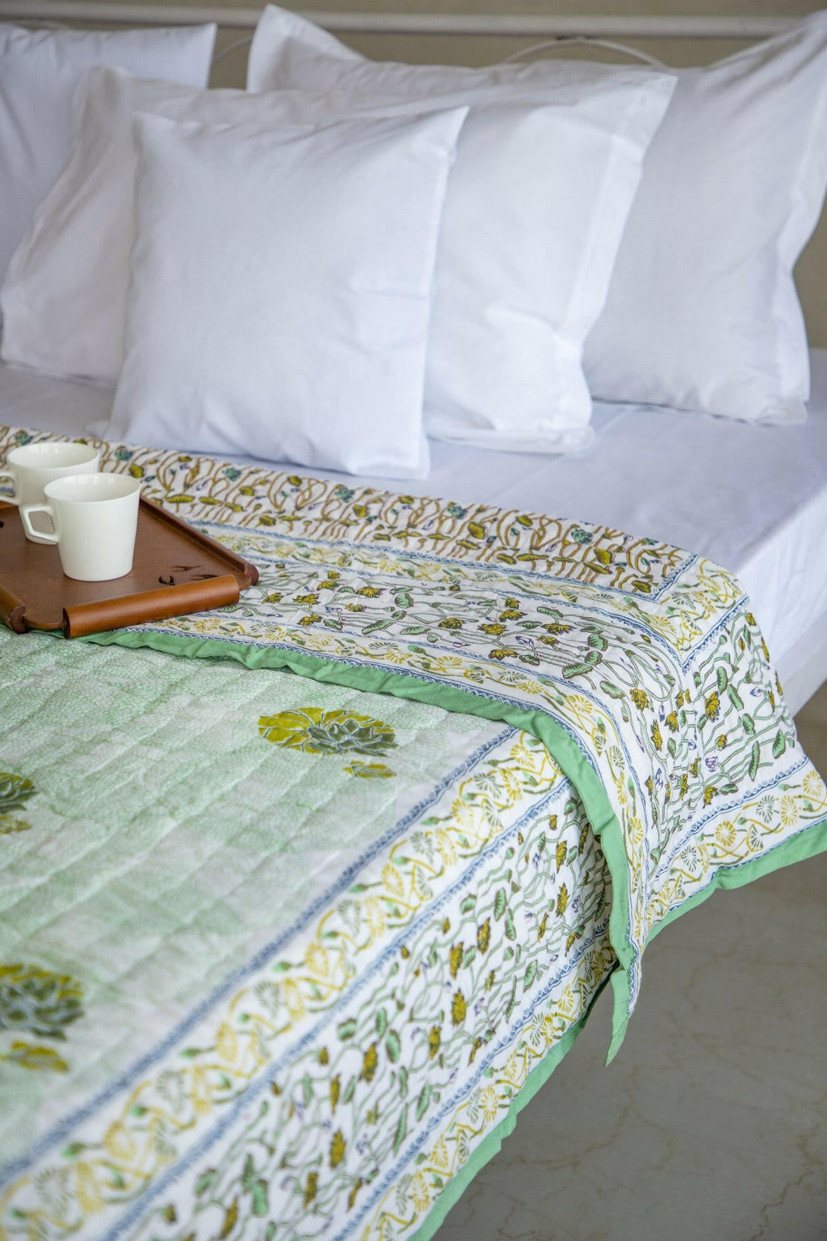 Teal Lotus Pond Cotton Quilt
