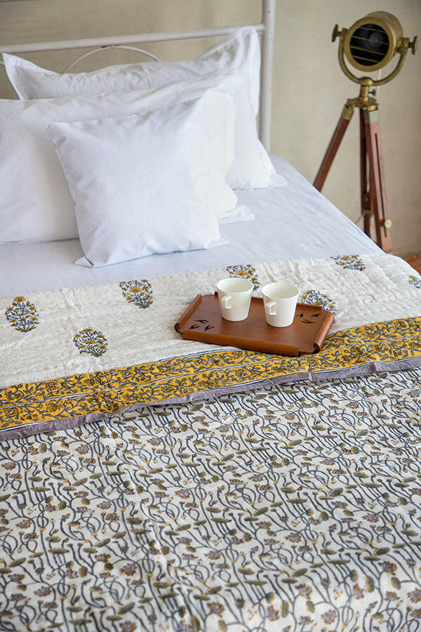Silver Grey Lotus Cotton Quilt