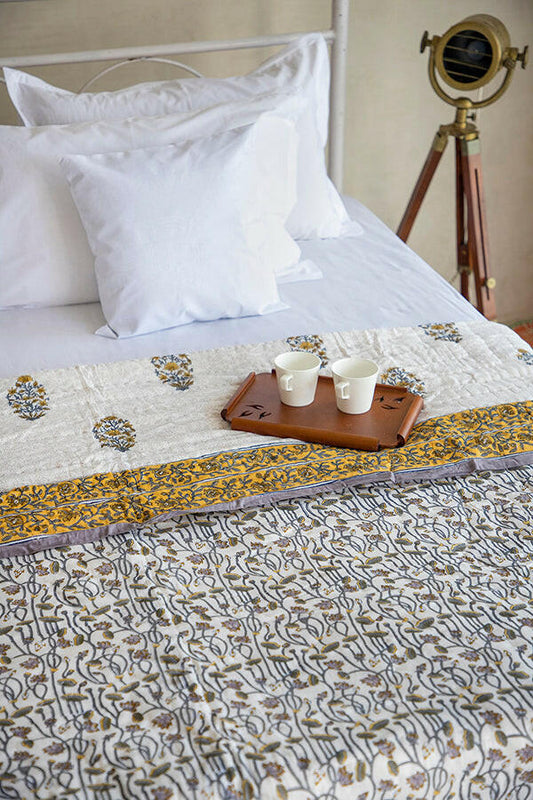 Silver Grey Lotus Cotton Quilt