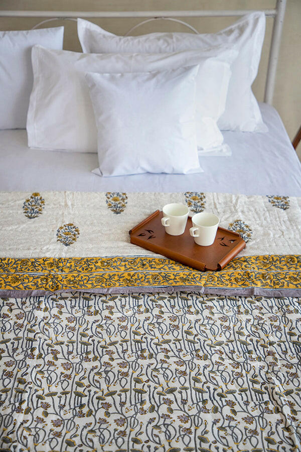 Silver Grey Lotus Cotton Quilt