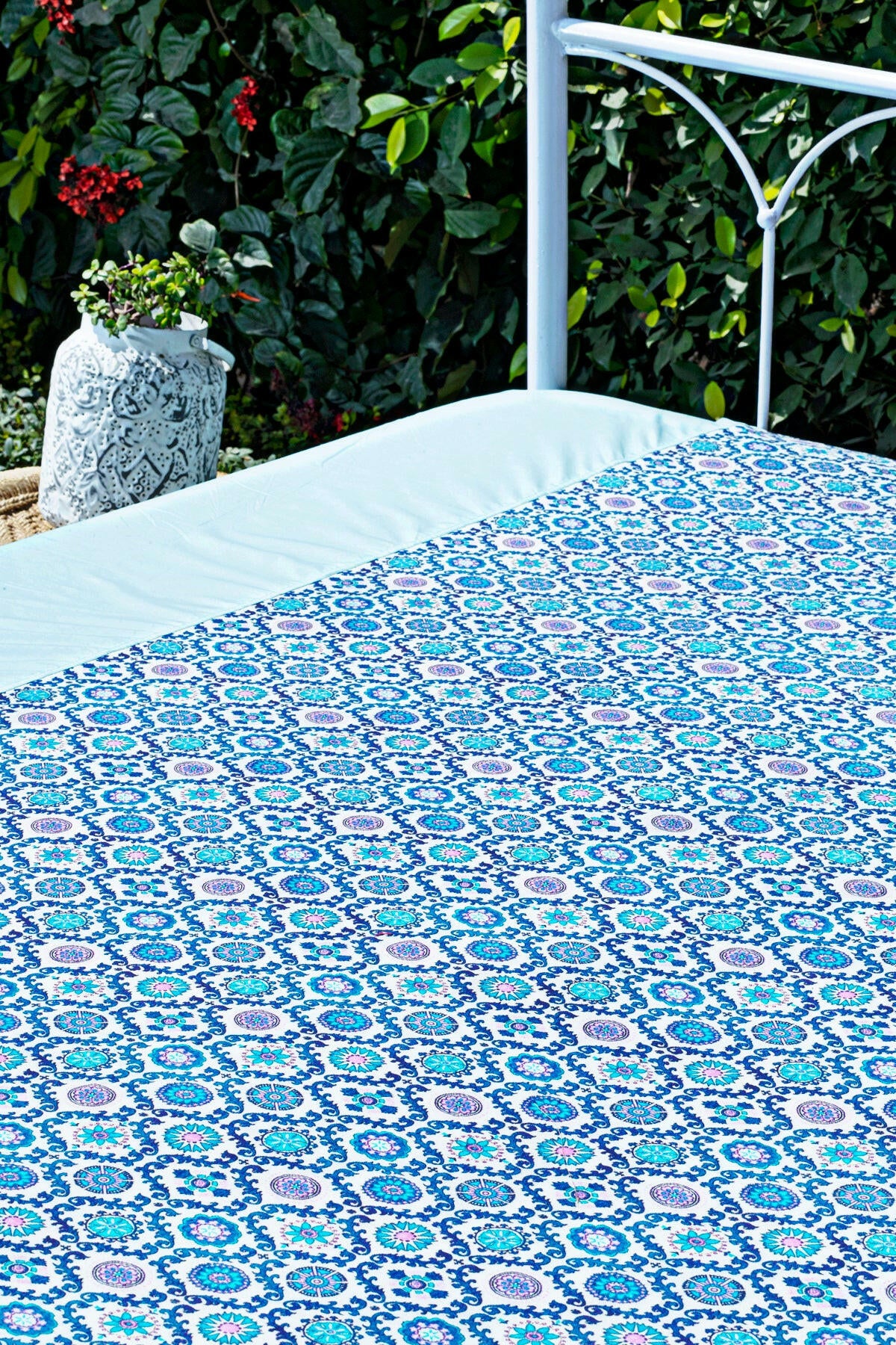 Space Blue Hexagon Cotton Bedcover