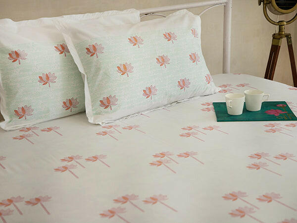Tangerine & Fern Sacred Lotus Pure Cotton Bedsheet