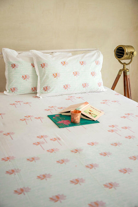 Tangerine & Fern Sacred Lotus Pure Cotton Bedsheet