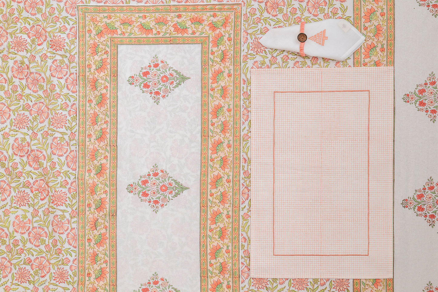 Peach Checks Table Linen Set