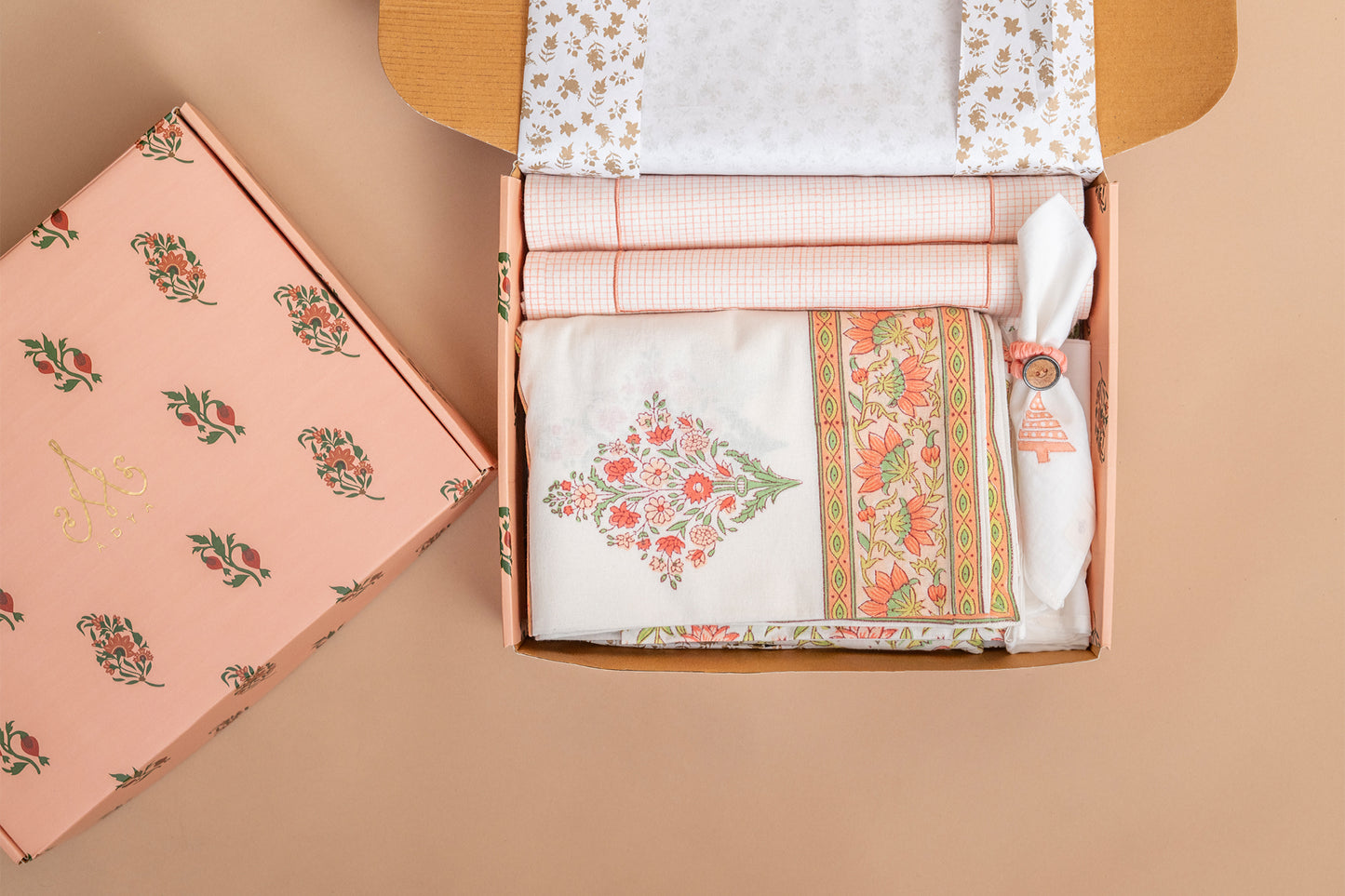 Peach Checks Table Linen Set