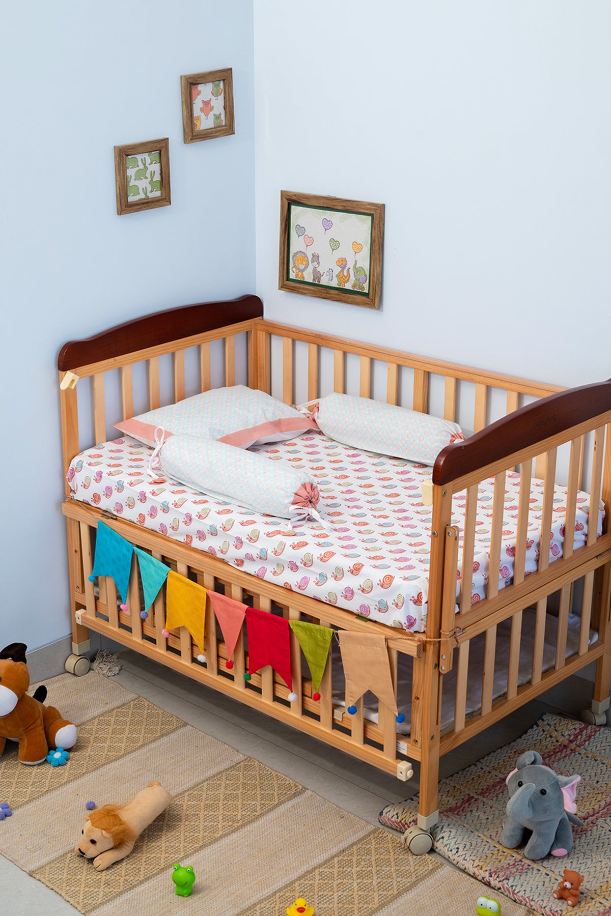 Pink Snail Baby Bedding Cot Set