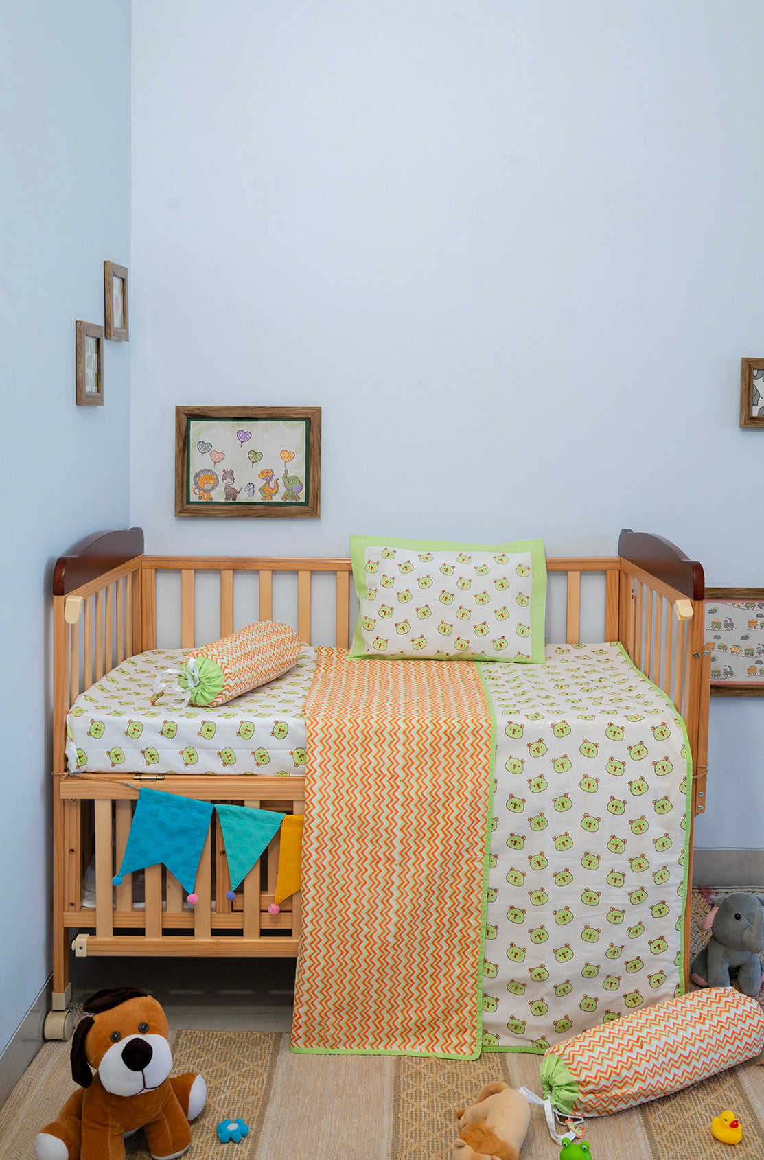 Green Panda Baby Bedding Cot Set