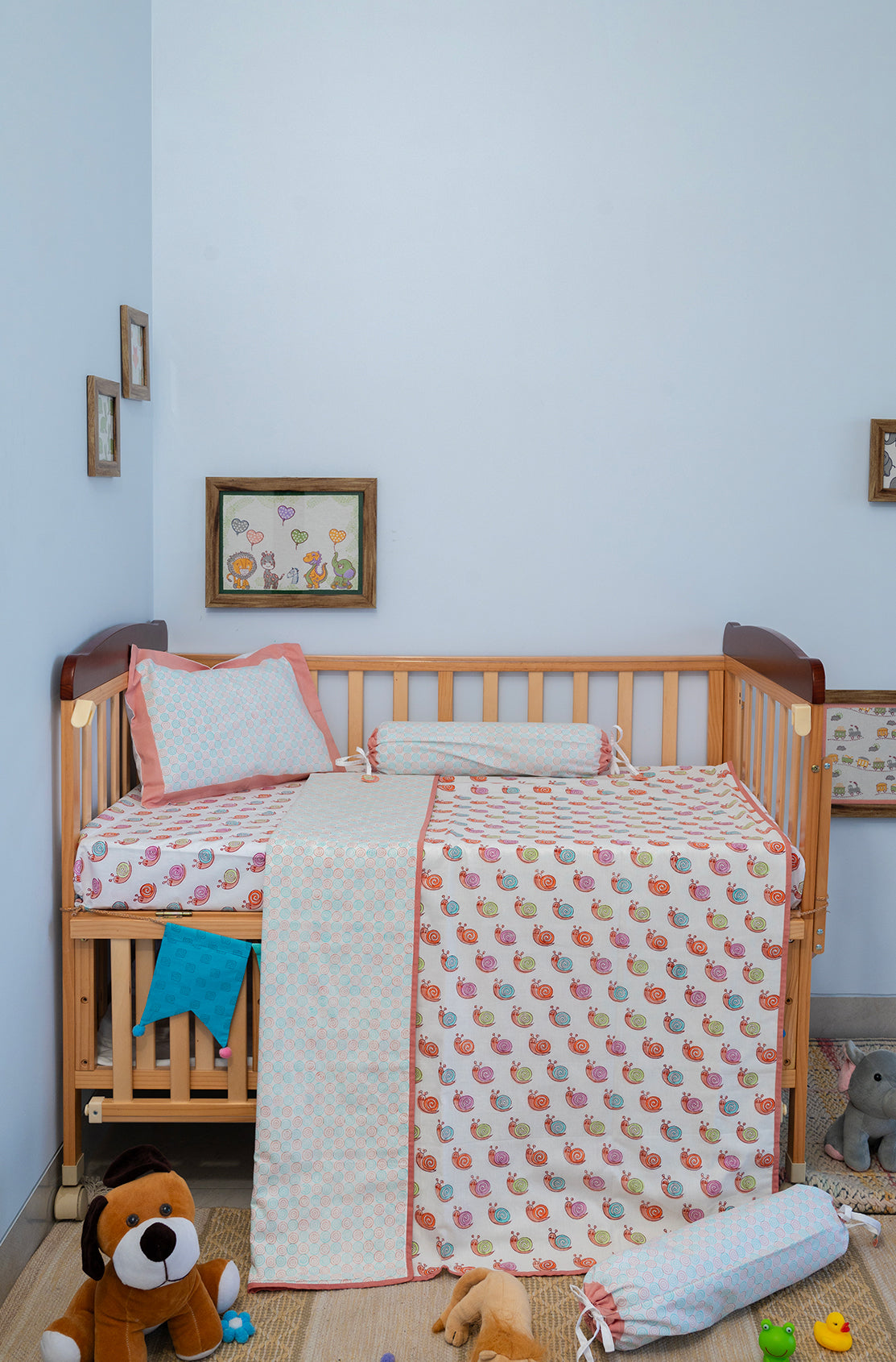Pink Snail Baby Bedding Cot Set