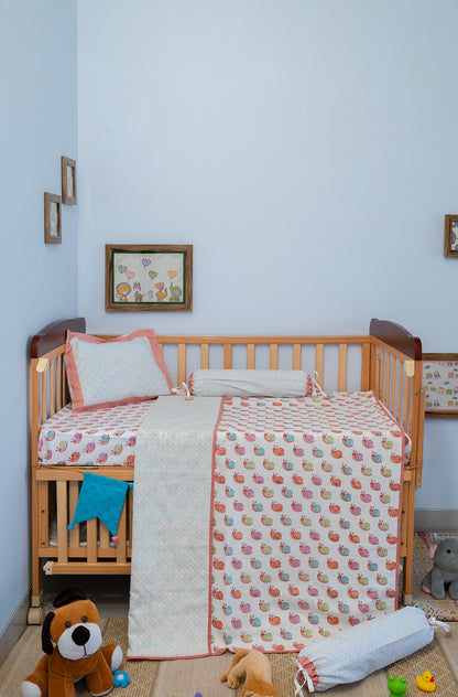 Pink Snail Baby Bedding Cot Set
