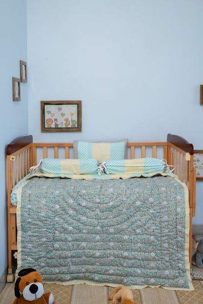 Blue Penguin Baby Bedding Cot Set