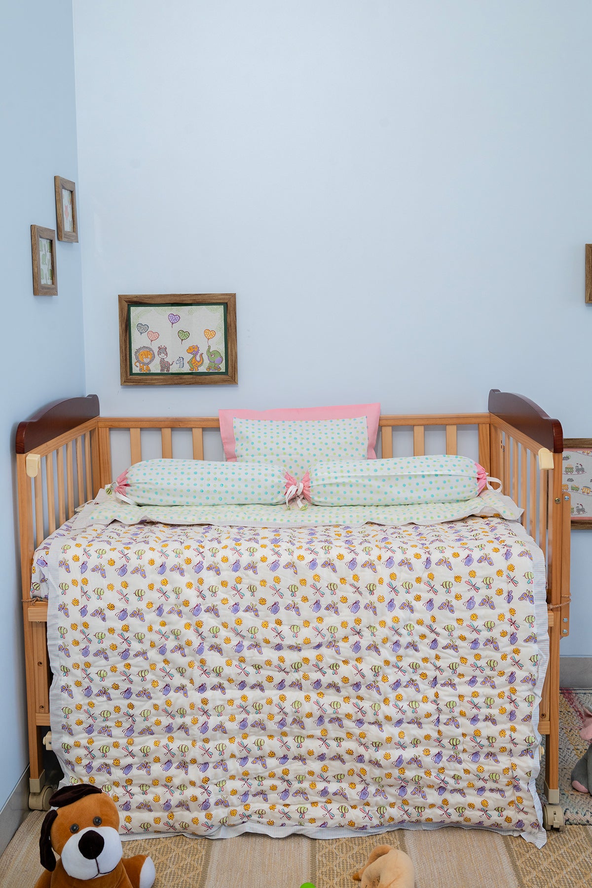 Pink Snail Baby Bedding Cot Set