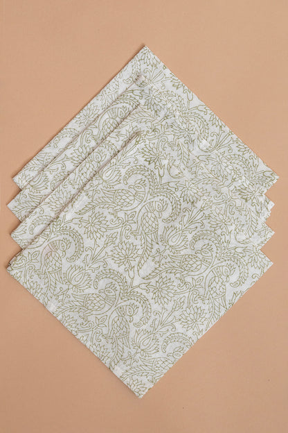 Green Parrot Mulmul Napkin Set