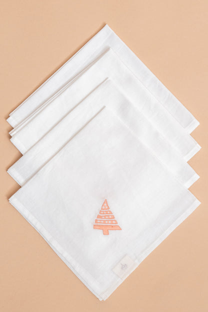 Christmas Tree Embroidered Mulmul Napkin Set