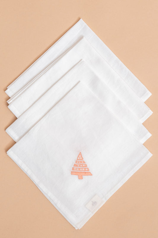 Christmas Tree Embroidered Mulmul Napkin Set