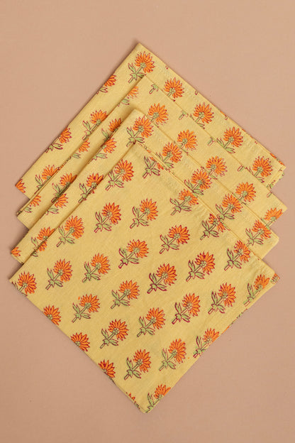 Yellow Floral Cotton Napkin Set