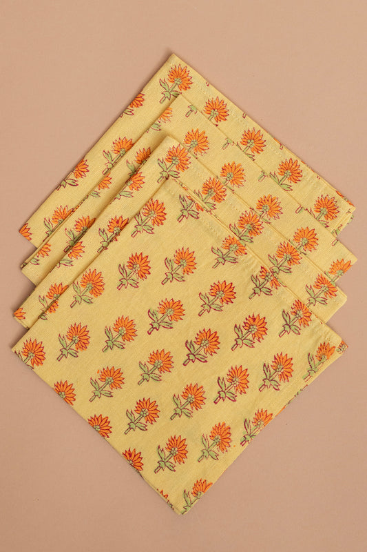 Yellow Floral Cotton Napkin Set