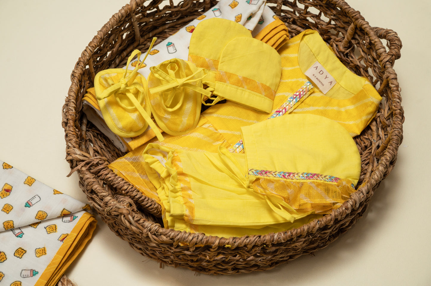 Newborn Yellow Leheriya Jamna Set for Boy
