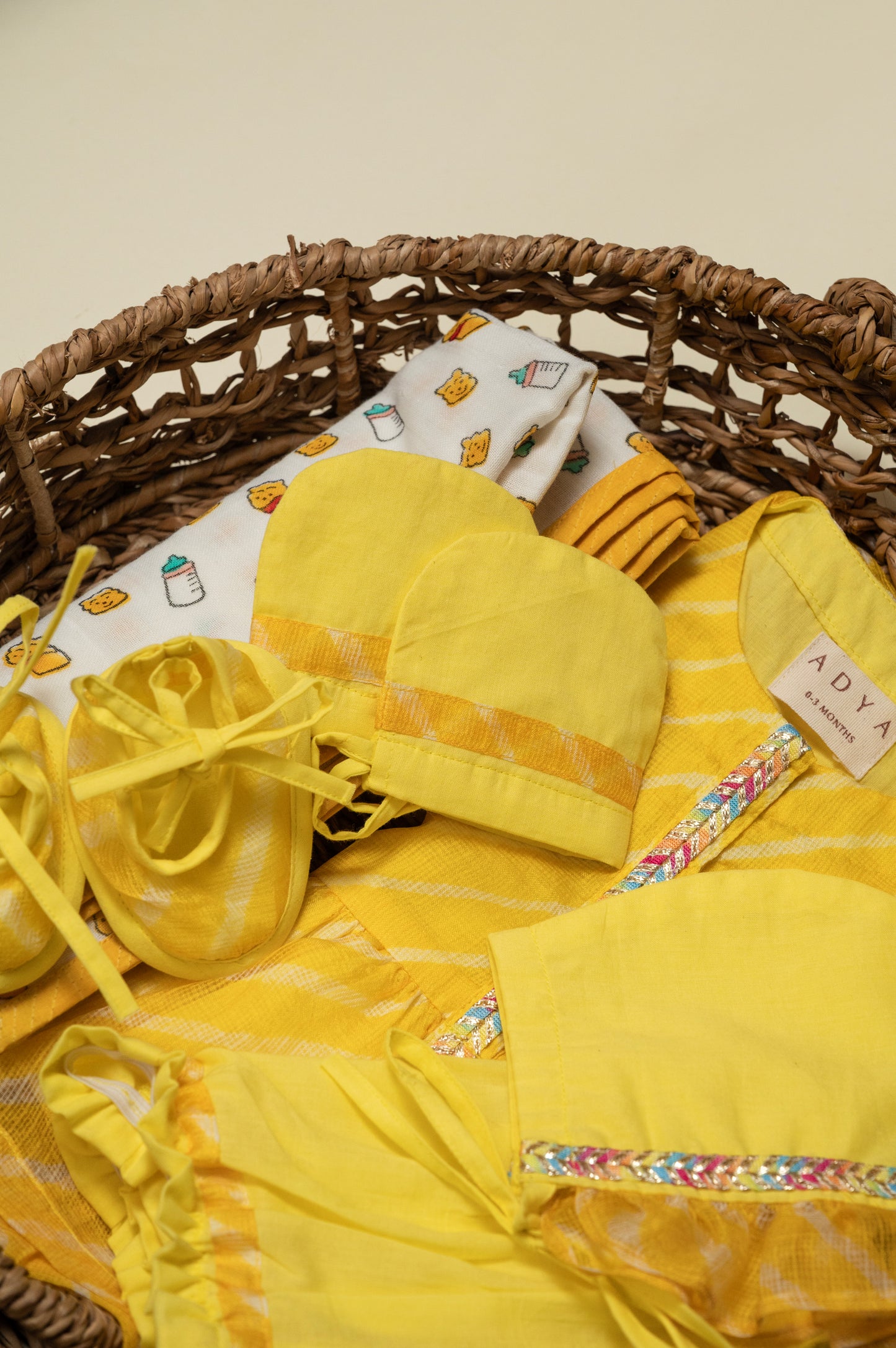Newborn Yellow Leheriya Jamna Set for Boy