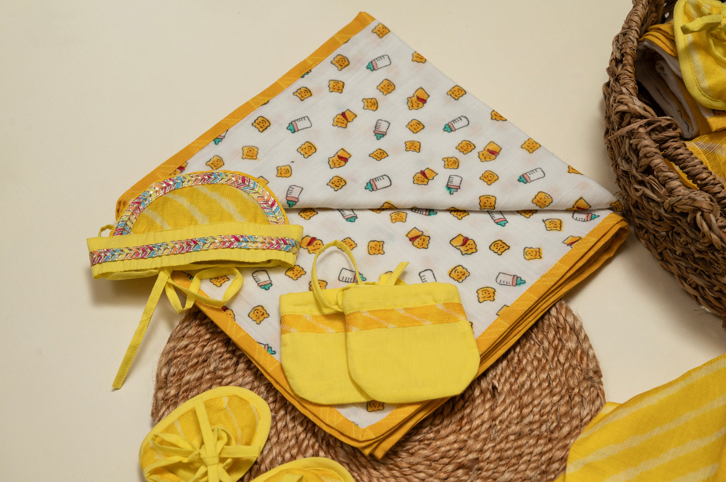 Newborn Yellow Leheriya Jamna Set for Boy