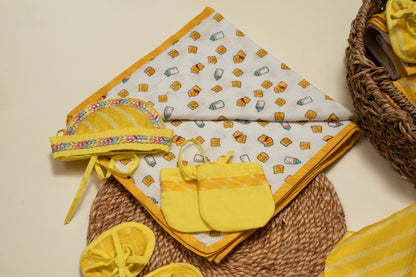 Newborn Yellow Leheriya Jamna Set for Boy