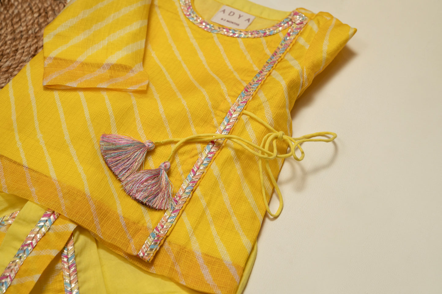 Newborn Yellow Leheriya Jamna Set for Boy