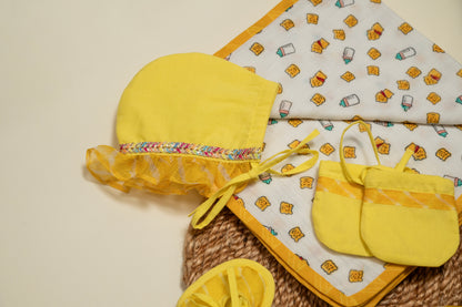Newborn Yellow Leheriya Jamna Set for Girl
