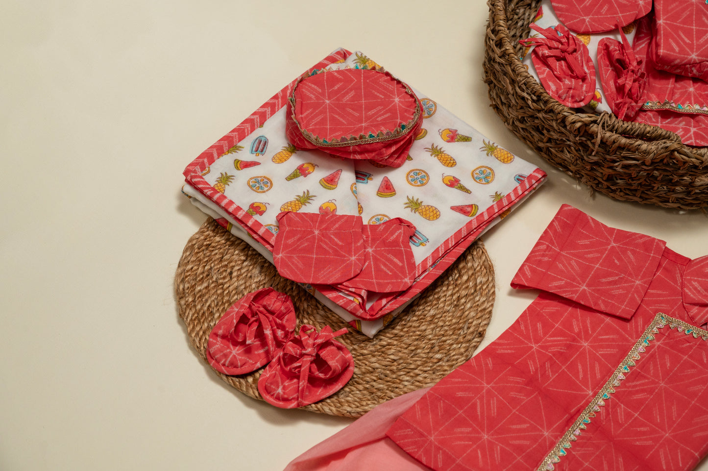 Newborn Pink Shibori Jamna Set for Boy