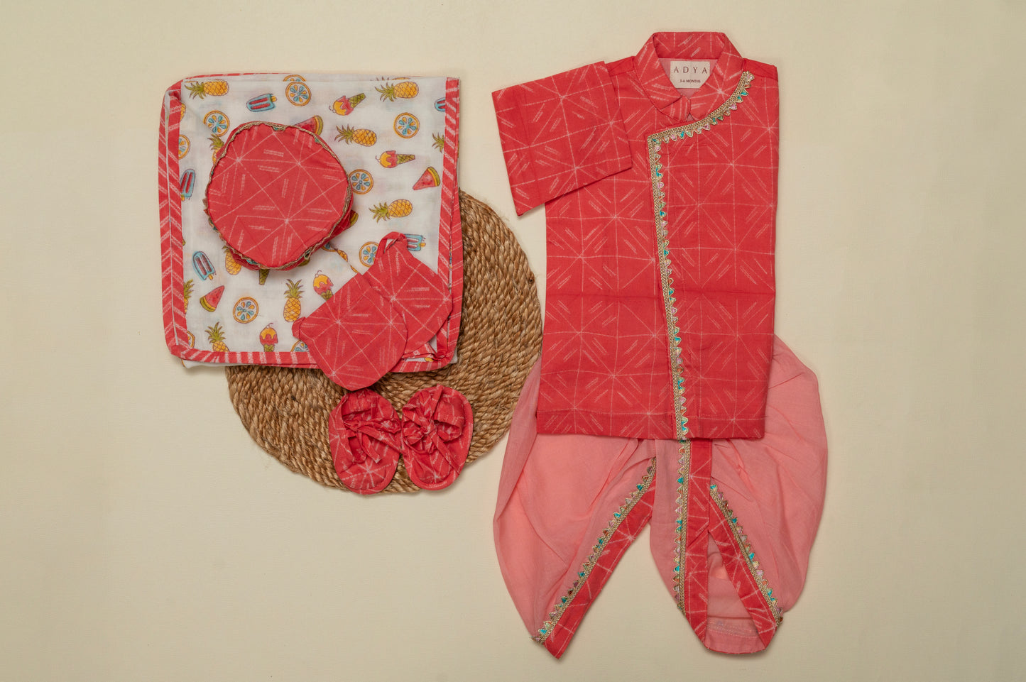 Newborn Pink Shibori Jamna Set for Boy