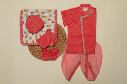 Newborn Pink Shibori Jamna Set for Boy