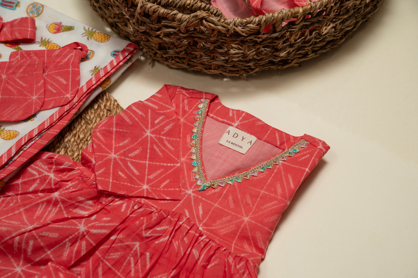 Newborn Pink Shibori Jamna Set for Girl