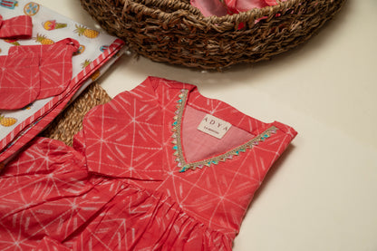 Newborn Pink Shibori Jamna Set for Girl