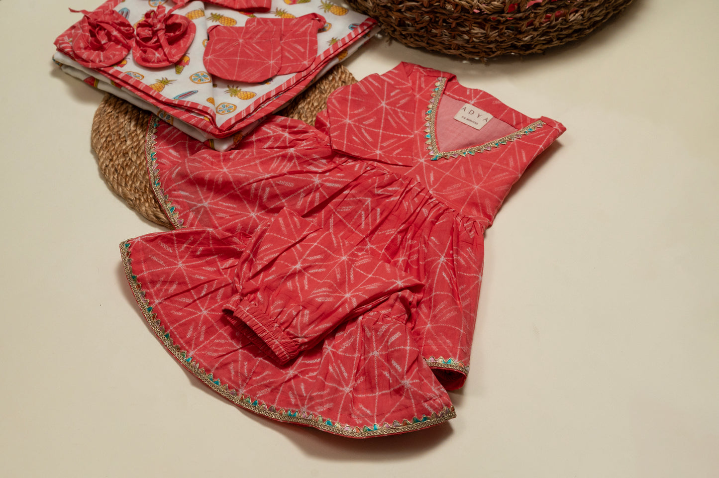 Newborn Pink Shibori Jamna Set for Girl
