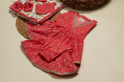 Newborn Pink Shibori Jamna Set for Girl