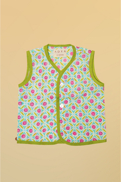 Blue & Pink Star Cotton Infant Jhabla