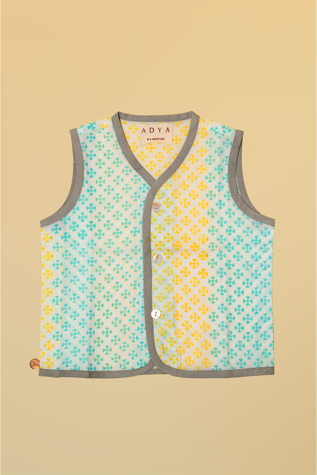 Blue & Yellow Linear Infant Jhabla