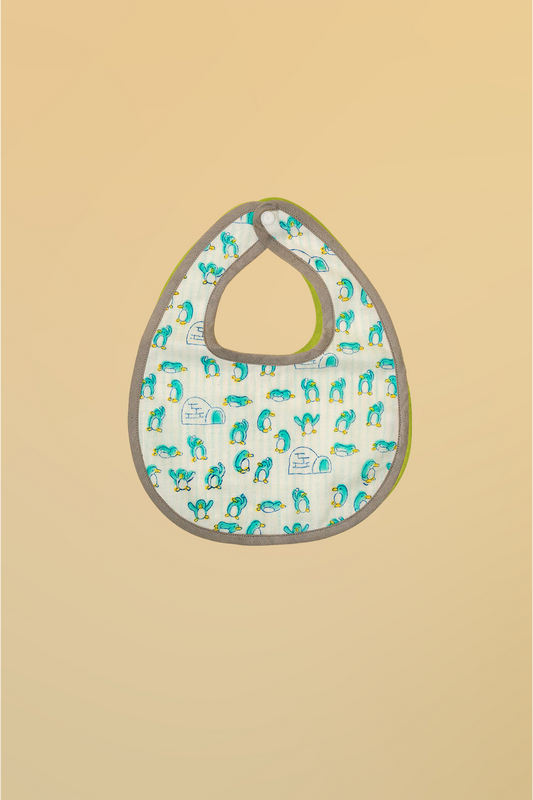 Blue Penguin Cotton Reversible Bib - Pack of 2